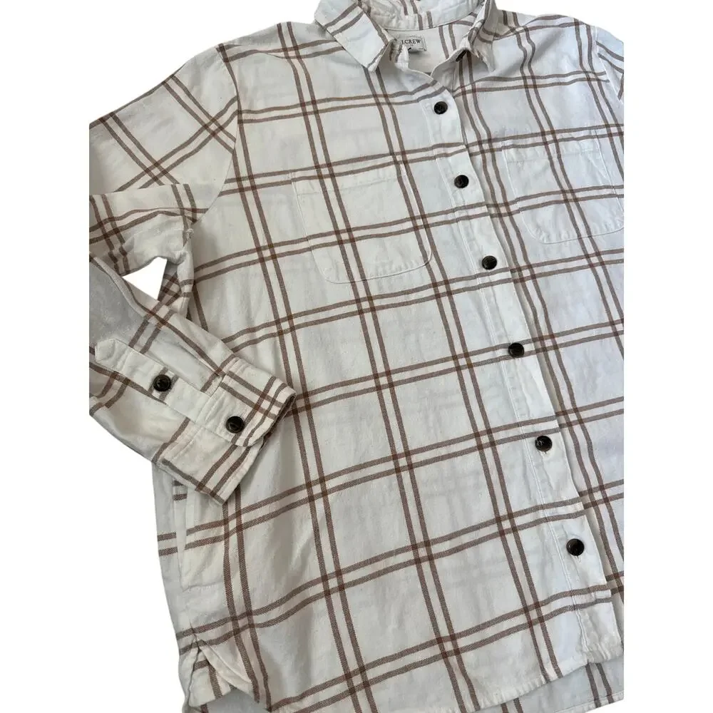 J. Crew Plus Neutral Plaid Flannel Shirt Jacket Cream‎ Brown Size XXL
